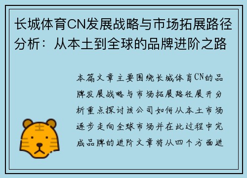 长城体育CN发展战略与市场拓展路径分析：从本土到全球的品牌进阶之路